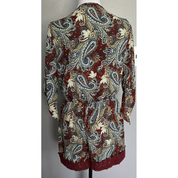 Love Culture Womens Romper Multicolor Crochet Trim V Neck Bell Sleeve Sz M EUC - Picture 3 of 8